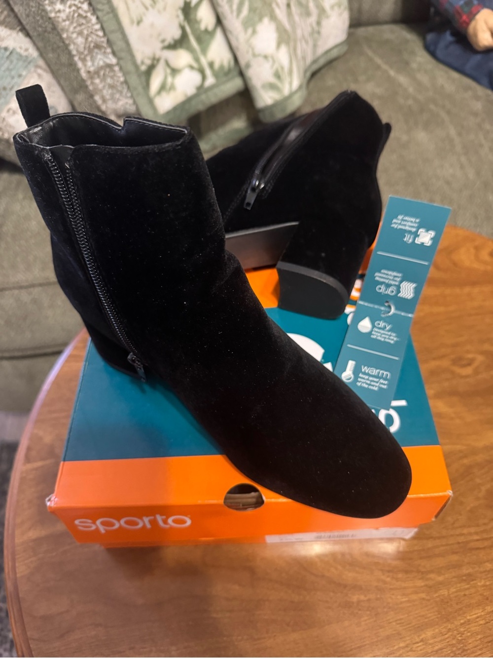 Sporto Black Velvet Side-Zip Ankle Booties for Women